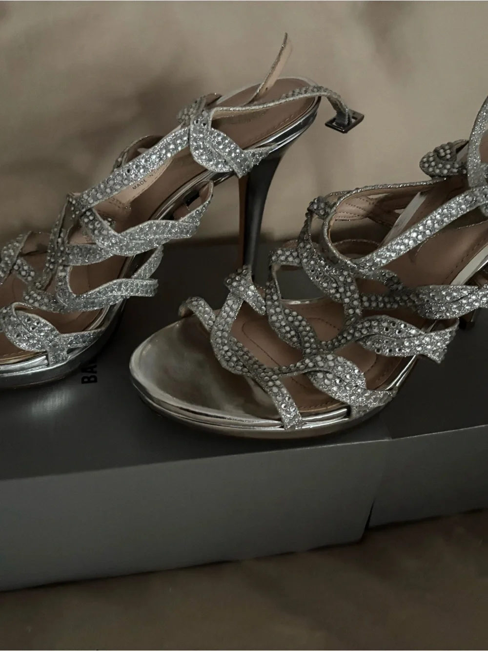 Nina Silver Crystal Embellished Strappy Heels